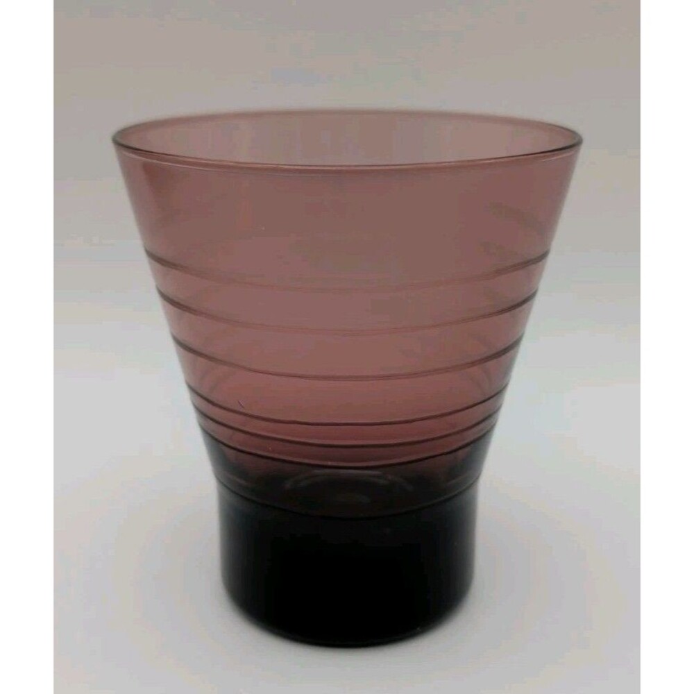 Vtg Purple Drinking Glass Pressed Etched Rings Footed Amethyst
